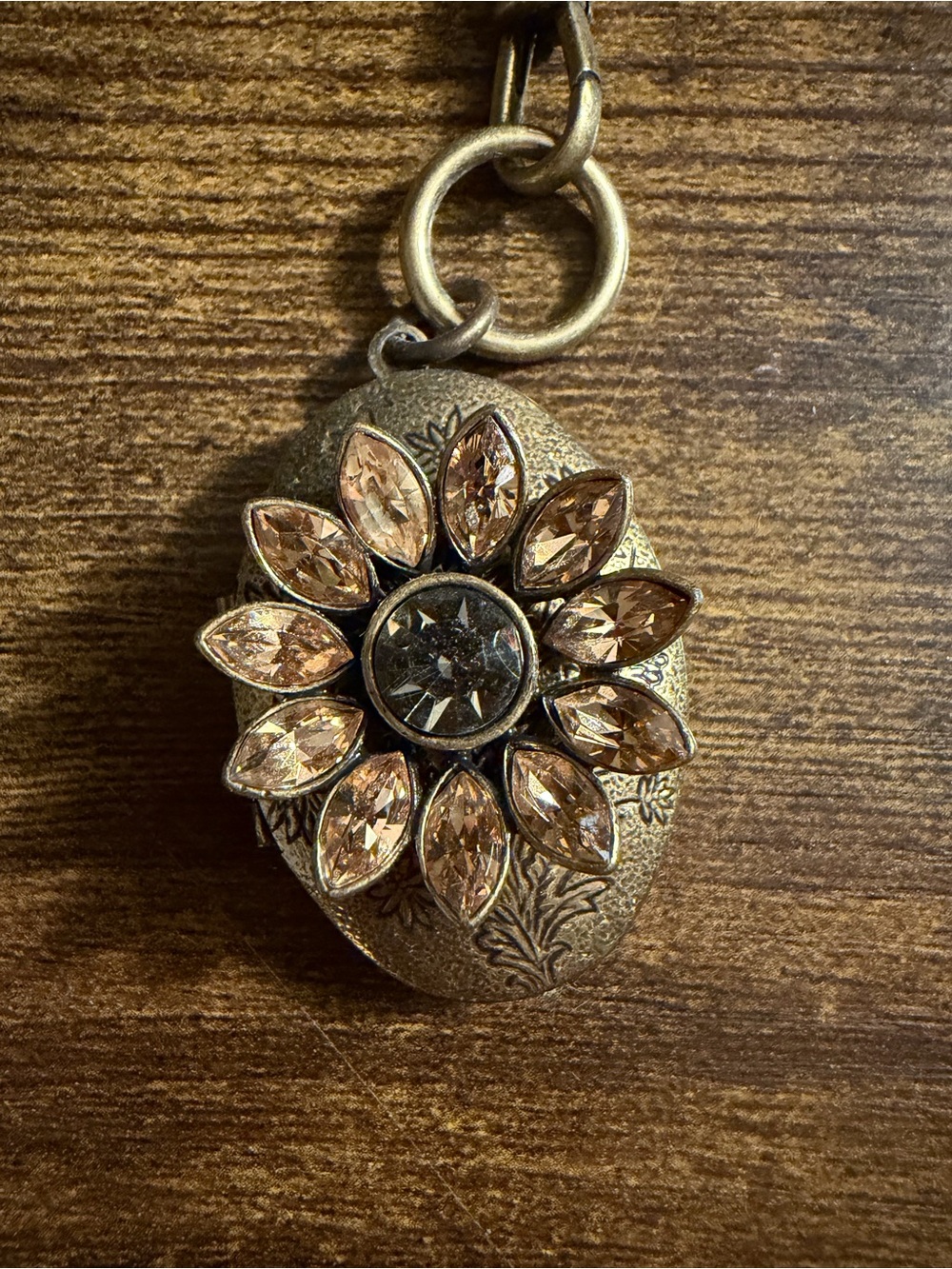 Fossil Gold-Tone Locket Pendant with Champagne Crystal Flower